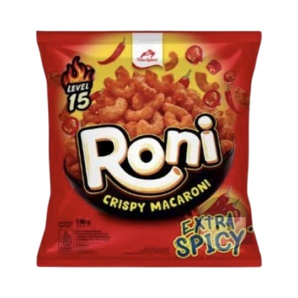 Dua Kelinci Roni Crispy Macaroni Extra Spicy Level 15, 140 gr Exp. 14-08-2025