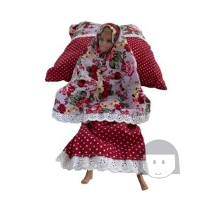 Preloved Nea Orange Mukena Anak Merah 3 – 6 tahun Bonus Boneka Barbie Non Food