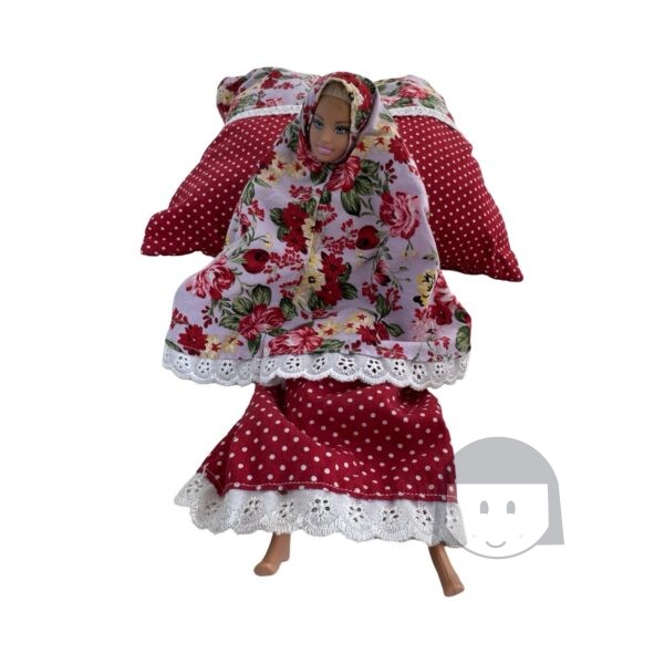 Preloved Nea Orange Mukena Anak Merah 3 - 6 tahun Bonus Boneka Barbie - Afbeelding 2