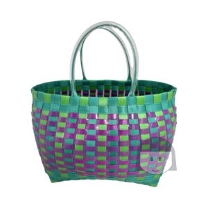 Preloved Tas Belanja Anyaman HIjau Plastik Daur Ulang 30 cm *LIKE NEW*